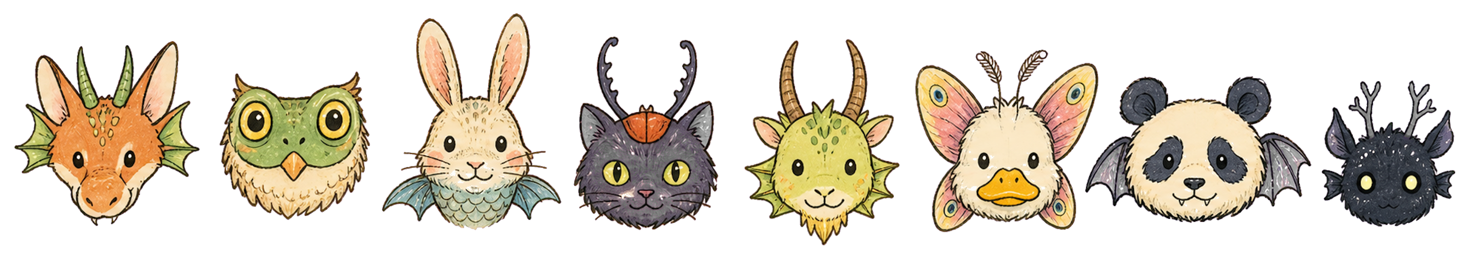 Hand drawn hybrid animal heads